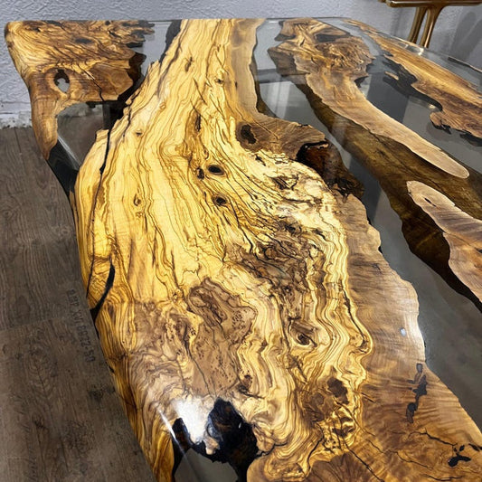 Clear Olive Epoxy Table , Custom Live Edge Epoxy Resin Table