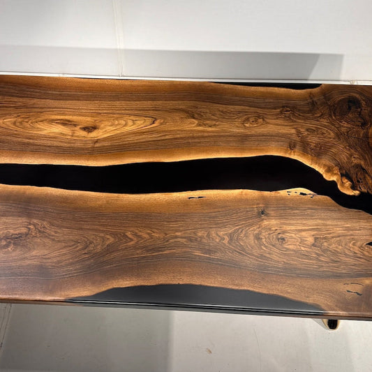 Walnut Wood Epoxy Dining Table, Epoxy Table Top, Black Epoxy Table