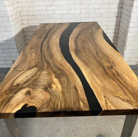 Table - walnut and black opaque resin
