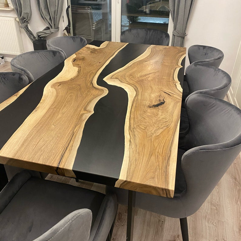 Table - walnut and black opaque resin