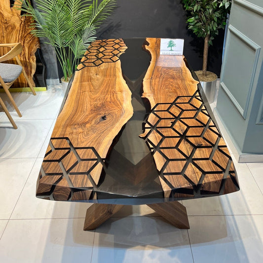 Smoke epoxy table, Kitchen dining table, Honeycomb Epoxy Table
