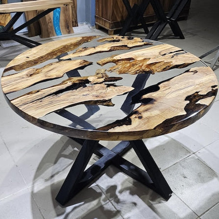 Custom Order Dining Table,Olive Tree Epoxy Dining Table,Epoxy Resin Round Table