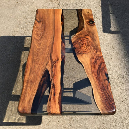 Walnut Clear Epoxy Table - Live Edge Table - Dining Table