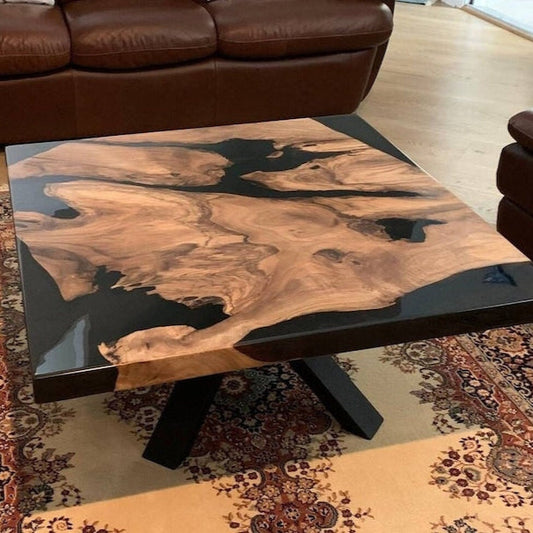 Walnut Wood Square Dark Smoke Epoxy Coffee Table