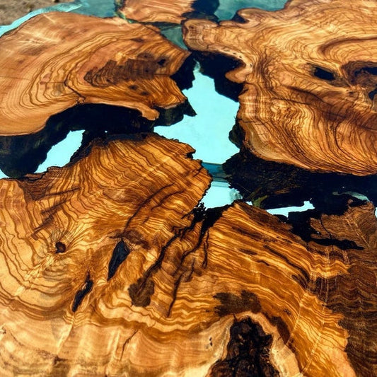 Olive Teal Color Green Clear Round Diameter Epoxy Resin Table-River Table