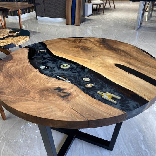 Star Wars Epoxy Table, Black Epoxy River Dining Table, Epoxy Round Table