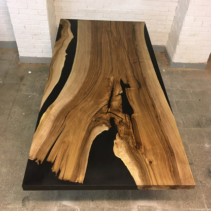 Table - walnut and black opaque resin
