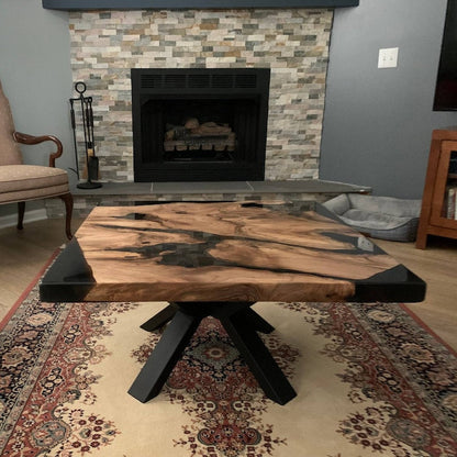 Walnut Wood Square Dark Smoke Epoxy Coffee Table