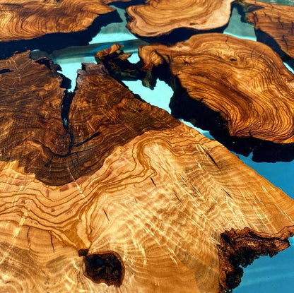 Olive Teal Color Green Clear Round Diameter Epoxy Resin Table-River Table