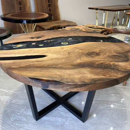 Star Wars Epoxy Table, Black Epoxy River Dining Table, Epoxy Round Table